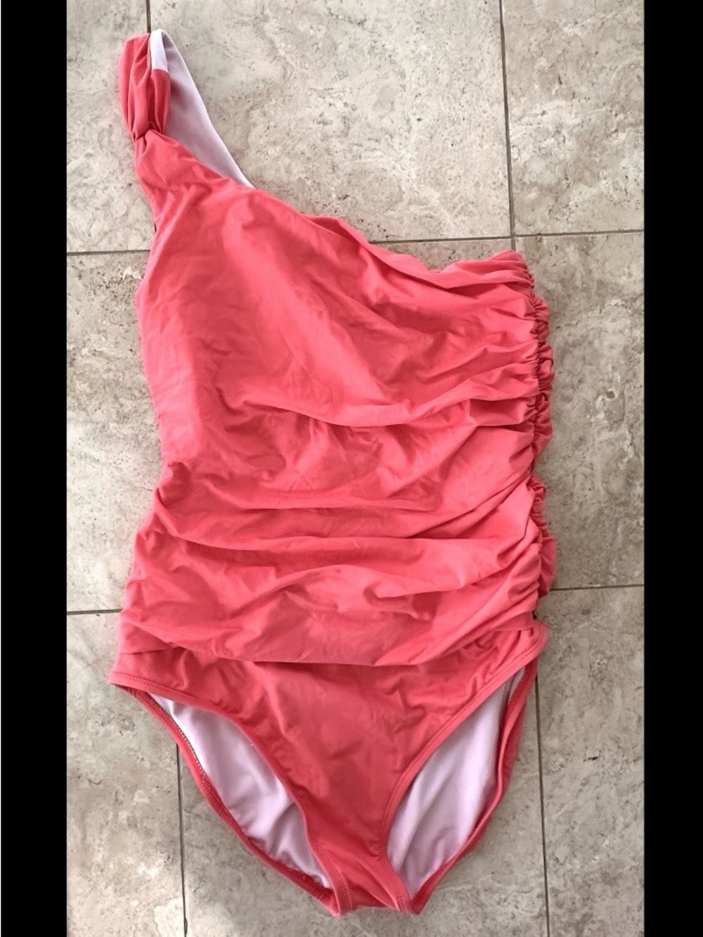 DANA BUCHMAN LADIES ONE SHOULDER SWIMSUIT BATHING SUIT CORAL SALMON  RUCHED 14
